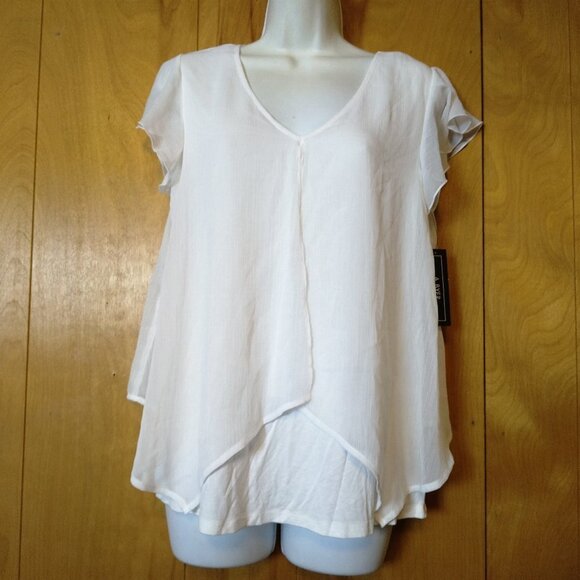 A. Byer Tops - A. Byer Women's Medium Short Flutter Sleeve Layered Pullover Blouse NWT